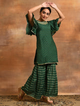 Green Embellished Straight Kurta With Palazzo