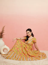 Yellow Floral Print Tiered Maxi Dress - Elganza