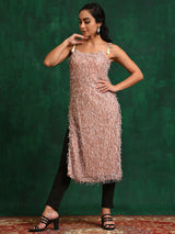 Peach Fur Designed Kurta - Elganza