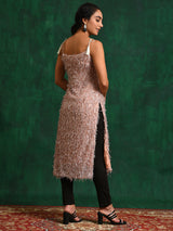 Peach Fur Designed Kurta - Elganza