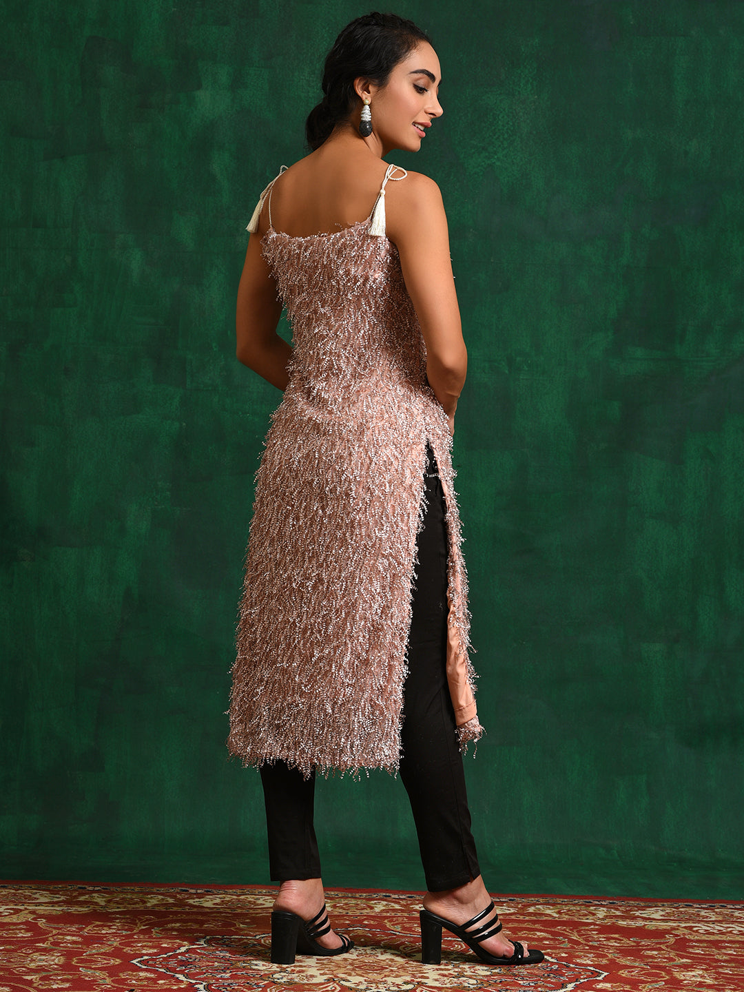 Peach Fur Designed Kurta - Elganza