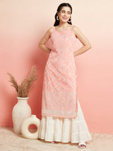Peach Sequin Mirror Work Kurta - Elganza