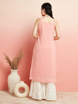 Peach Sequin Mirror Work Kurta - Elganza