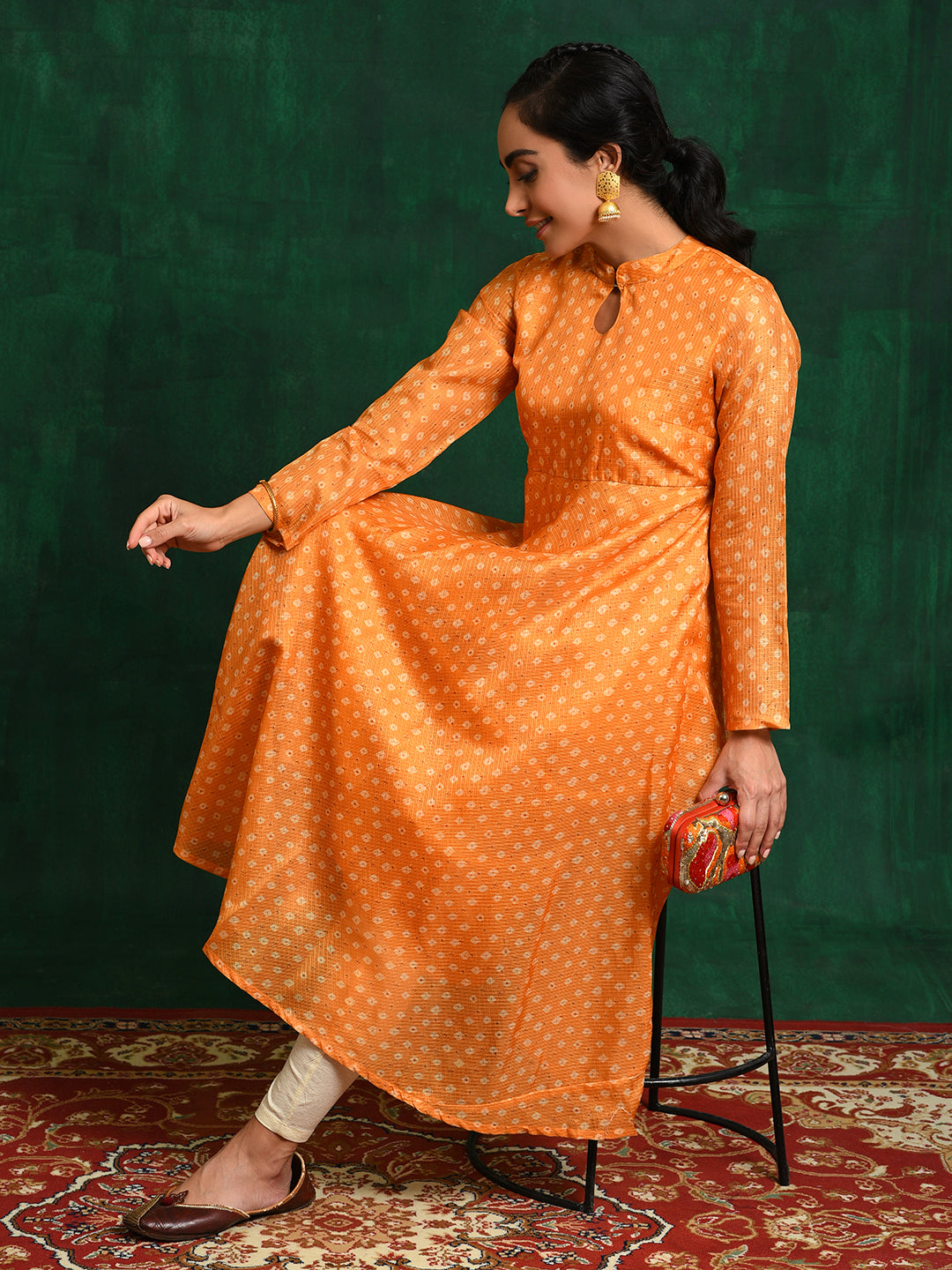 Yellow Digital Print Flared Anarkali - Elganza