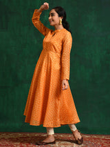 Yellow Digital Print Flared Anarkali - Elganza