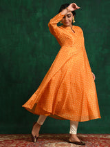 Yellow Digital Print Flared Anarkali - Elganza