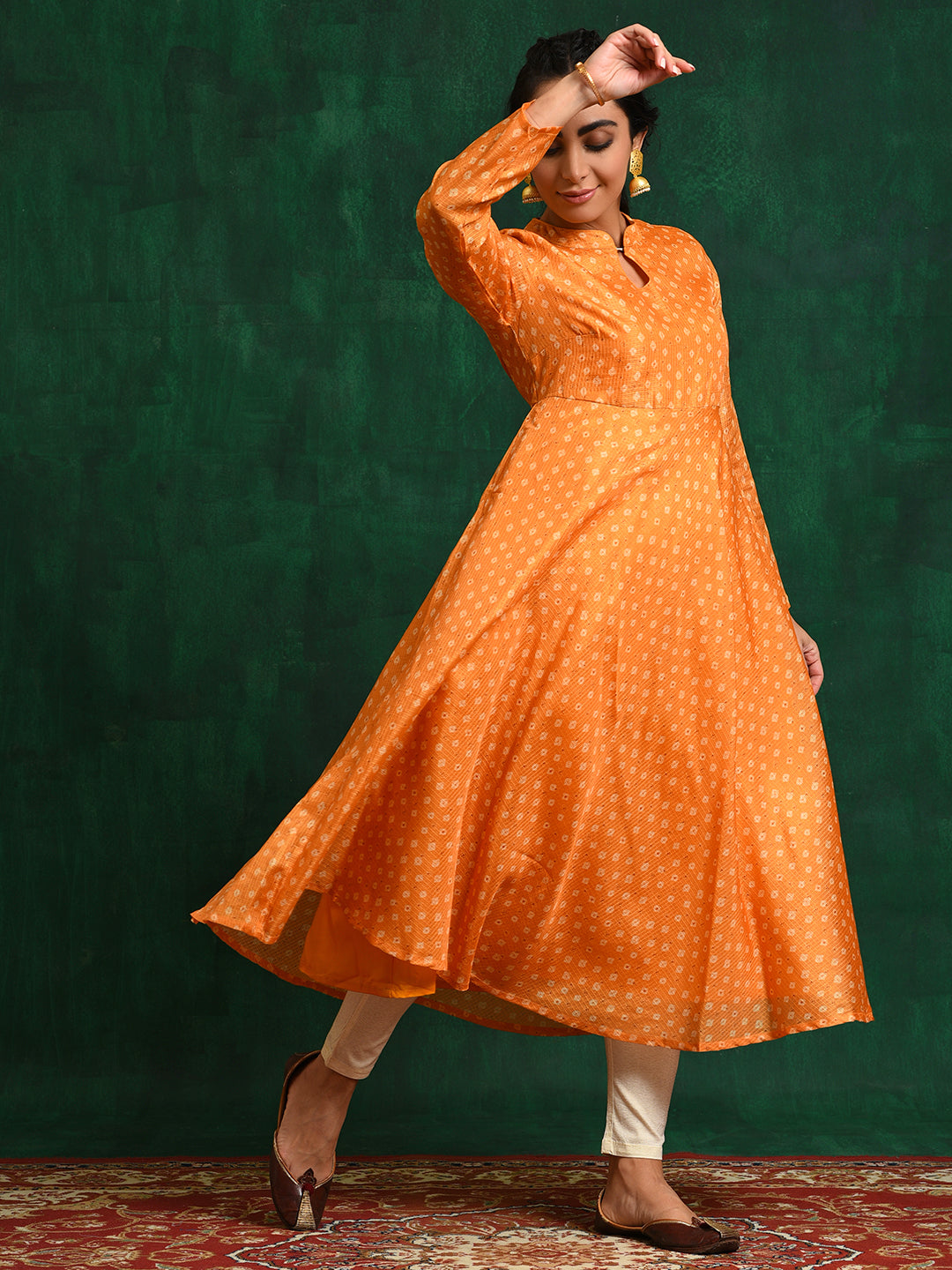Yellow Digital Print Flared Anarkali - Elganza