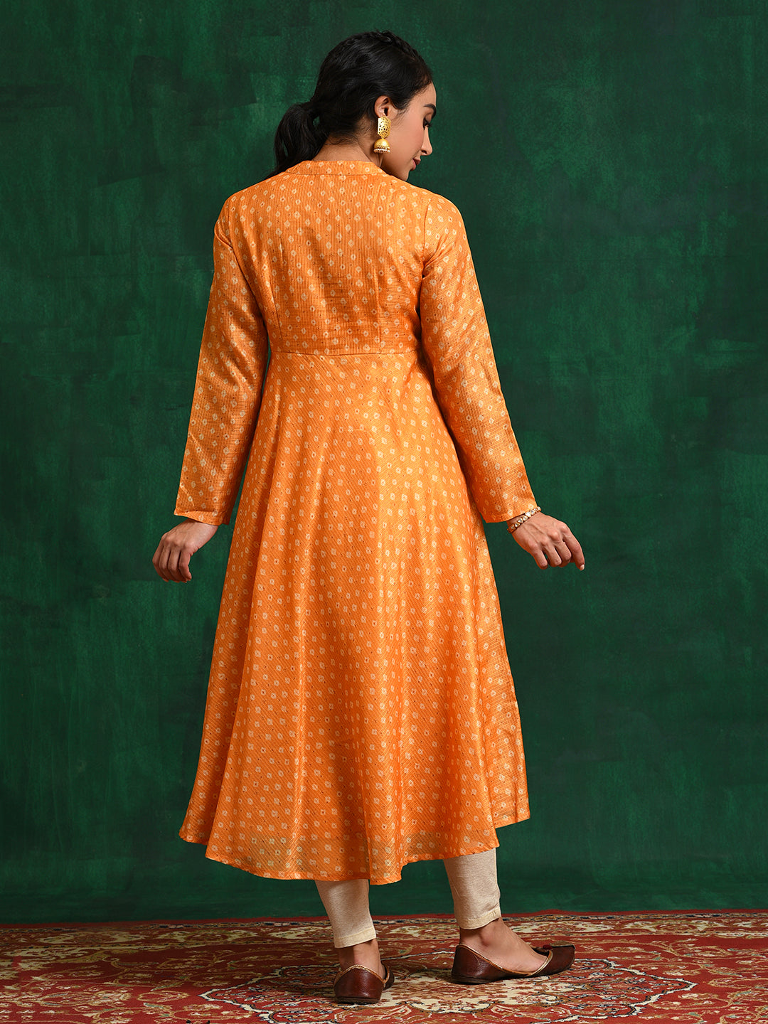 Yellow Digital Print Flared Anarkali - Elganza