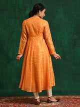 Yellow Digital Print Flared Anarkali - Elganza