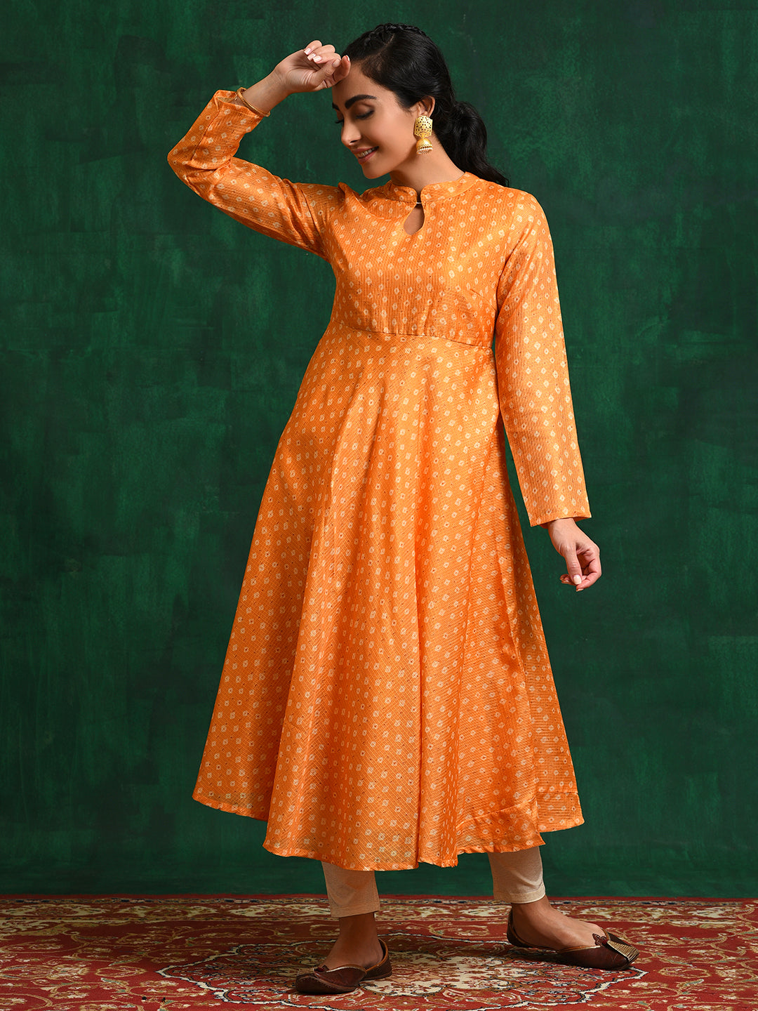 Yellow Digital Print Flared Anarkali - Elganza