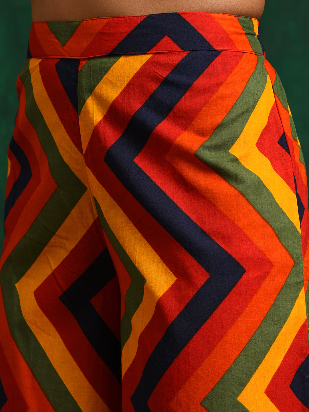 Red Chevrons A-Line Kurta Palazzo With Jacket - Elganza
