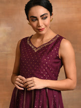 Burgundy Dobby Woven Design Anarkali - Elganza