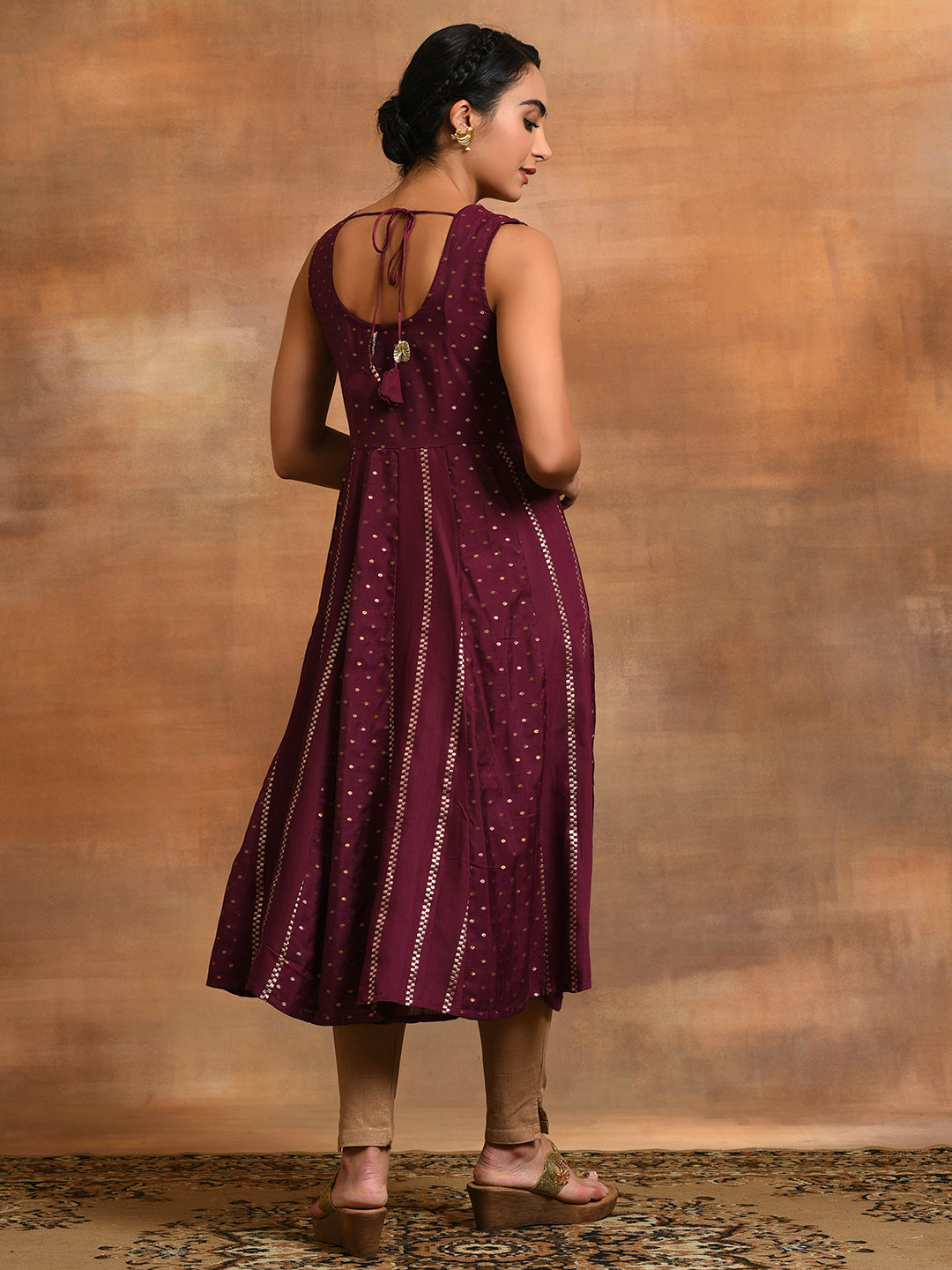 Burgundy Dobby Woven Design Anarkali - Elganza
