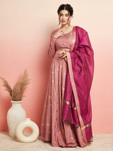 Purple Floral Print Flared Lehenga Choli Set