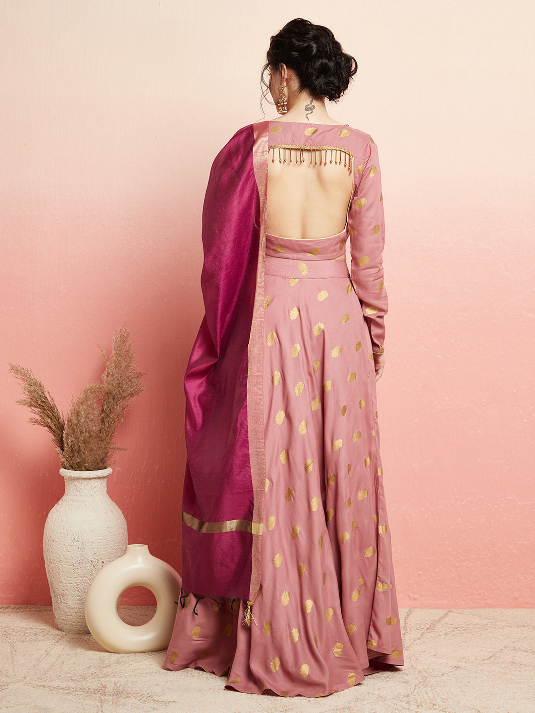 Purple Floral Print Flared Lehenga Choli Set