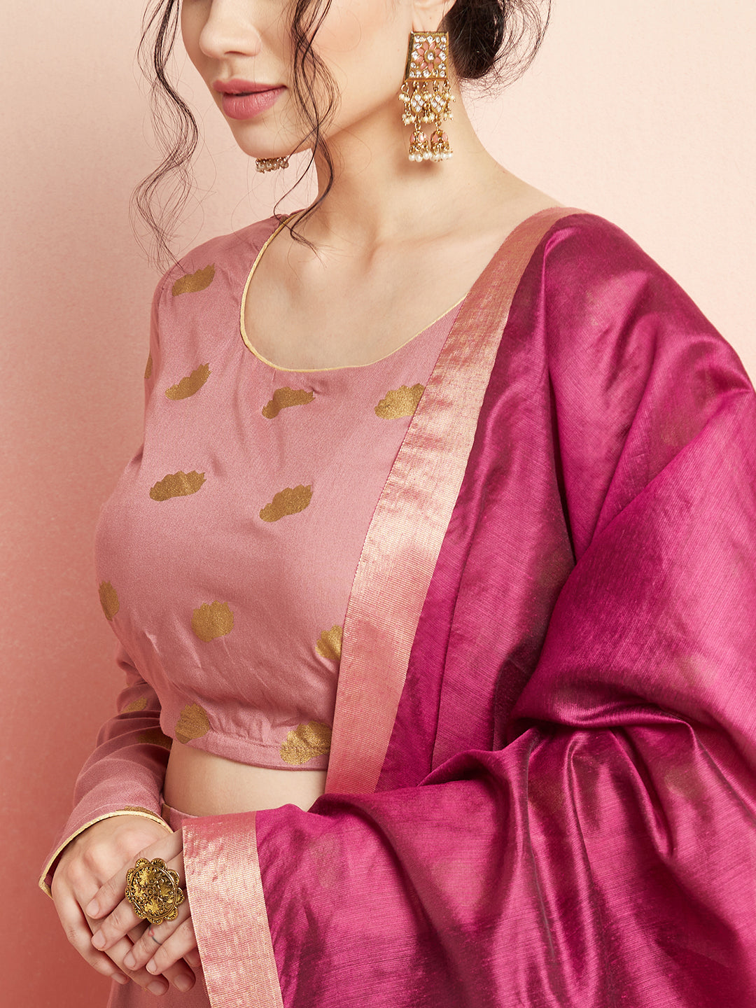 Purple Floral Print Flared Lehenga Choli Set