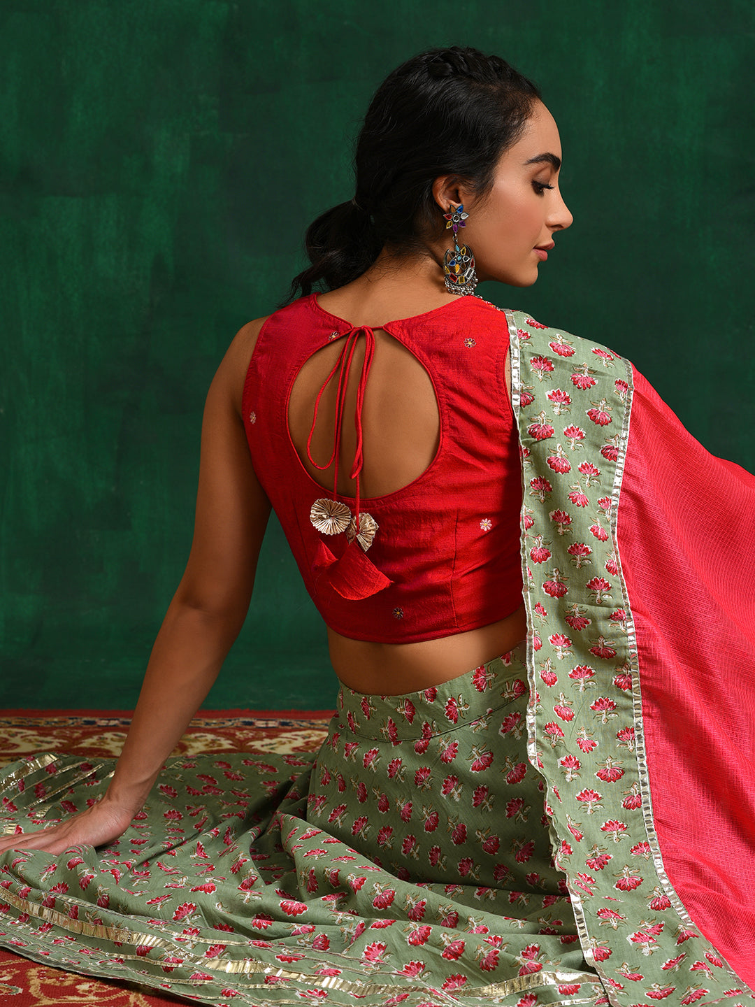 Sea Green Floral Print Lehenga Choli With Dupatta - Elganza