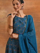 Blue Patola Print Layered Lehenga Choli With Dupatta - Elganza