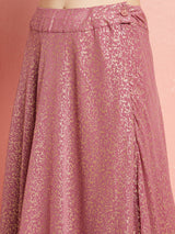 Mauve Gold Foil Printed Lehenga Choli With Ruffle Dupatta - Elganza