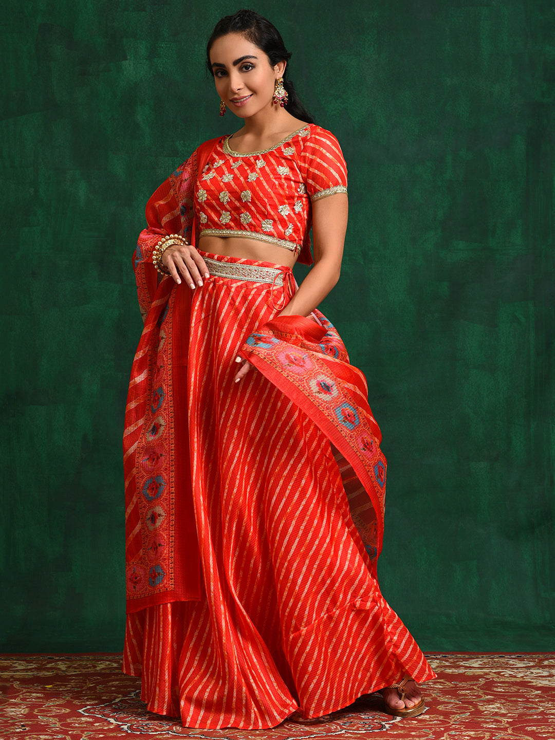 Red Embroidered Lehenga Choli With Dupatta - Elganza