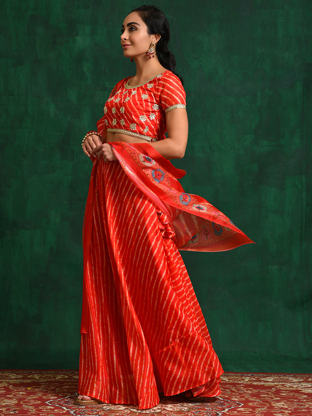 Red Embroidered Lehenga Choli With Dupatta - Elganza