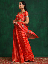 Red Embroidered Lehenga Choli With Dupatta - Elganza