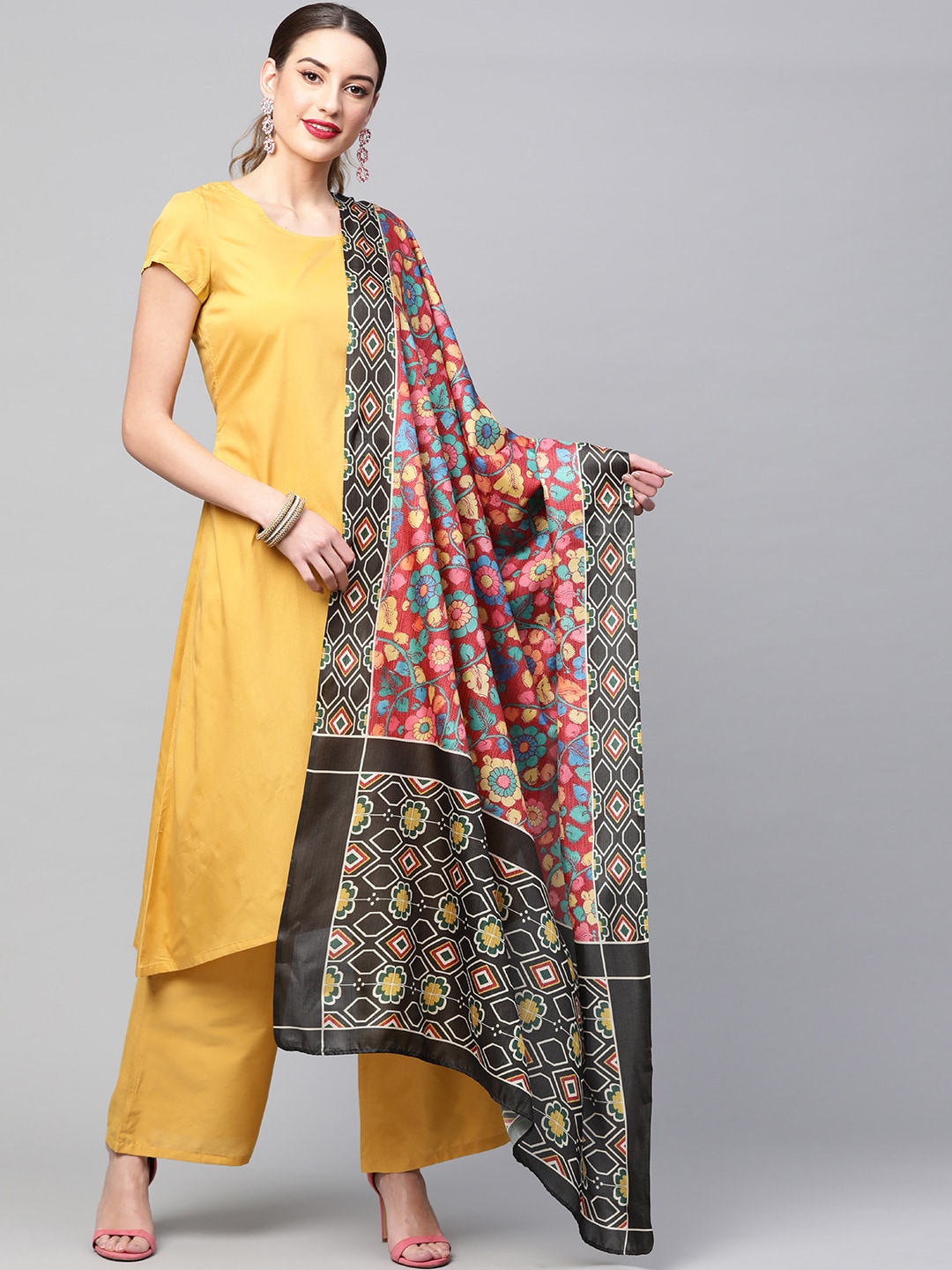 Yellow Kurta Palazzo With Dupatta - Elganza