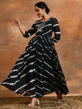 White Black Tie & Dye Maxi Dress - Elganza