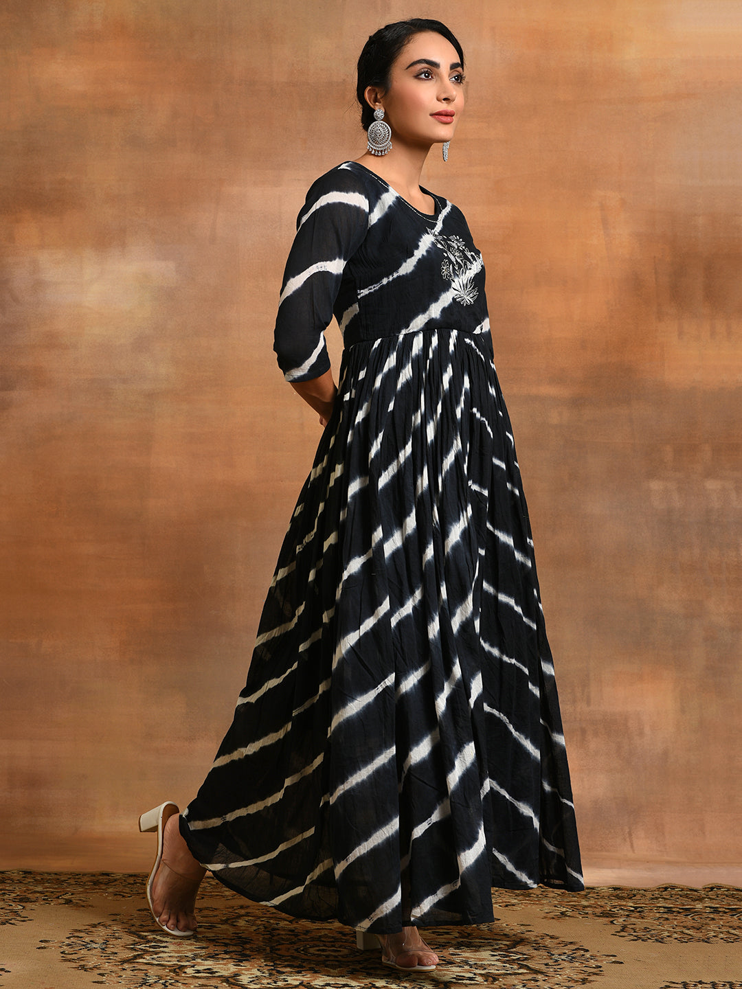 White Black Tie & Dye Maxi Dress - Elganza