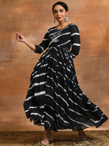 White Black Tie & Dye Maxi Dress - Elganza