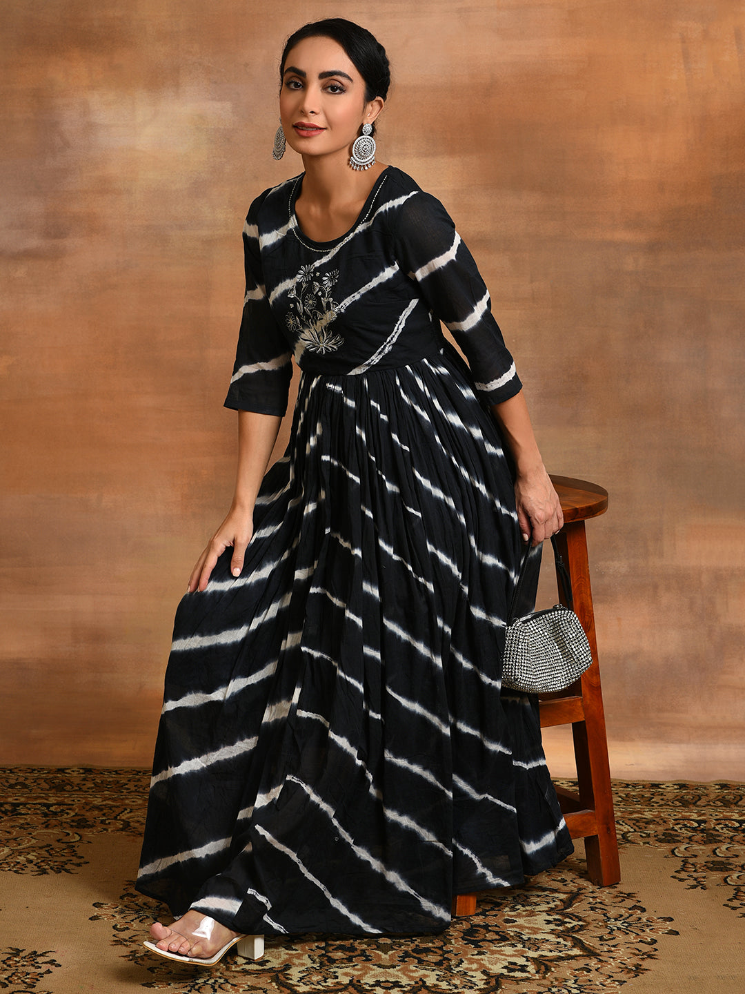 White Black Tie & Dye Maxi Dress - Elganza