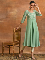 Sea Green Embroidered Couple Combo - Elganza
