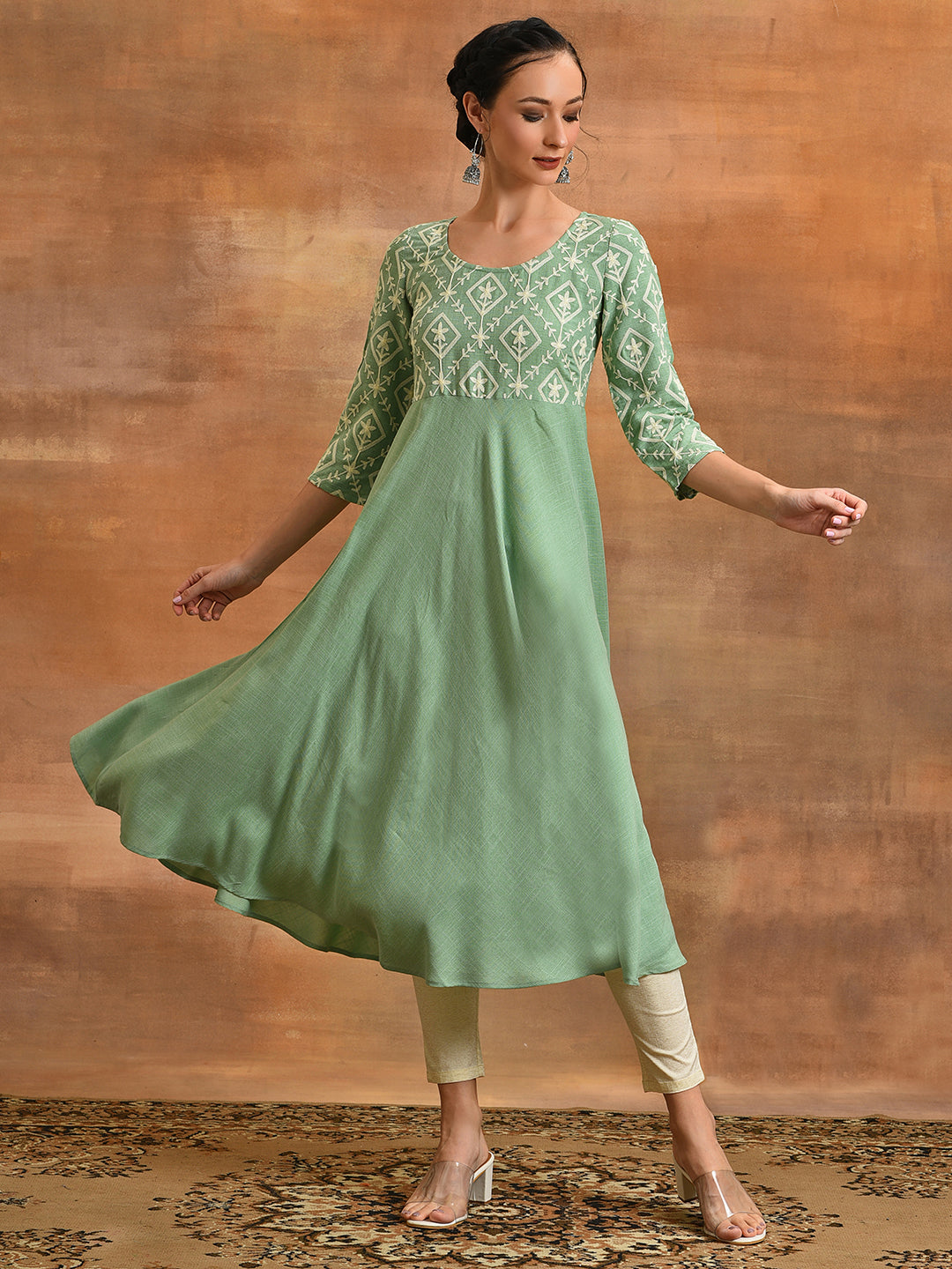 Sea Green Embroidered Couple Combo - Elganza