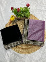 Designer Bollywood Style Soft Twill Net Saree with Sequins & Zari Dori Embroidery and Velvet Lace Border with Unstitched Blouse