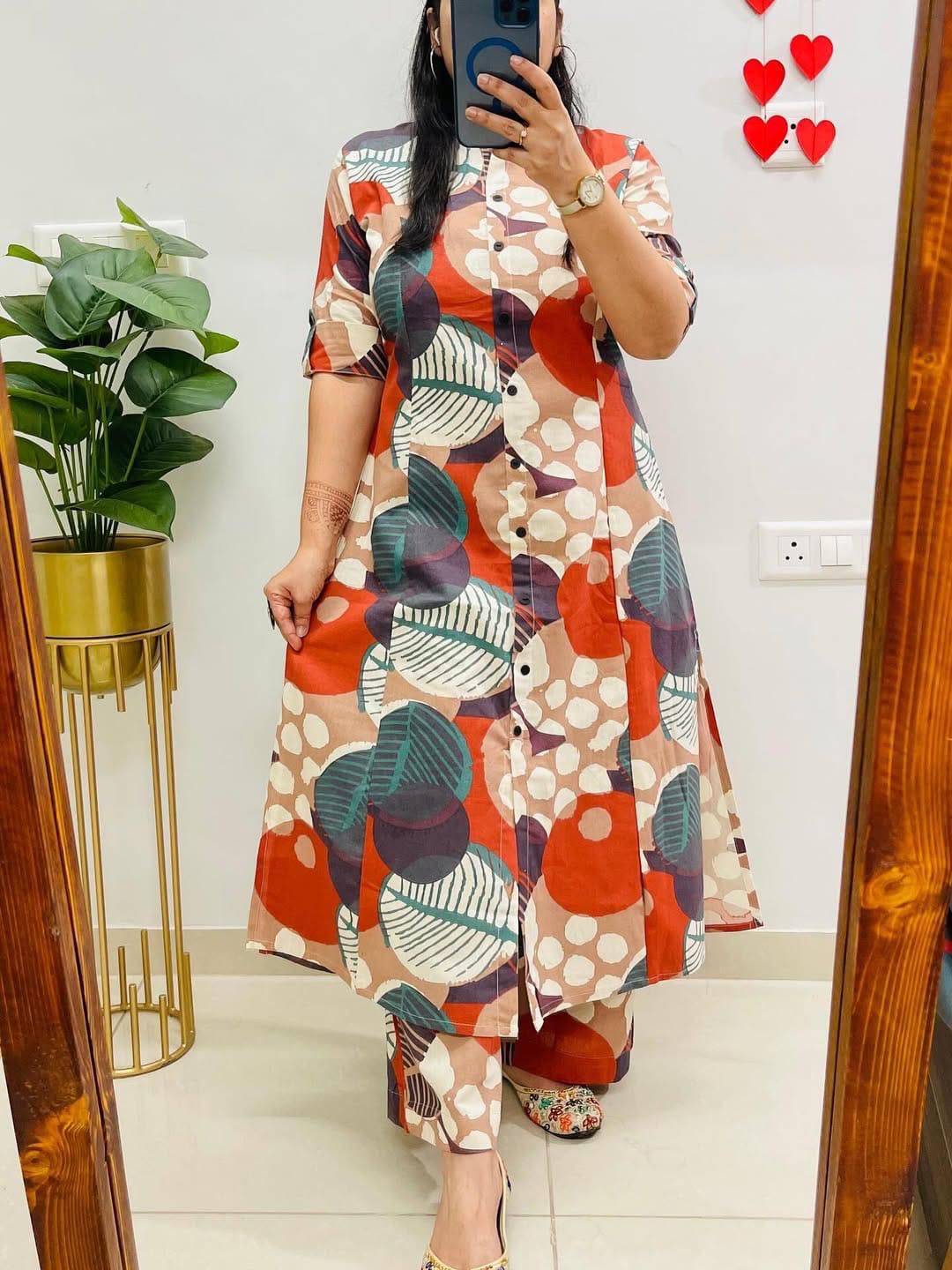 Digital Print A-Line Kurti Co-ord Set with Ankle-Length Pants