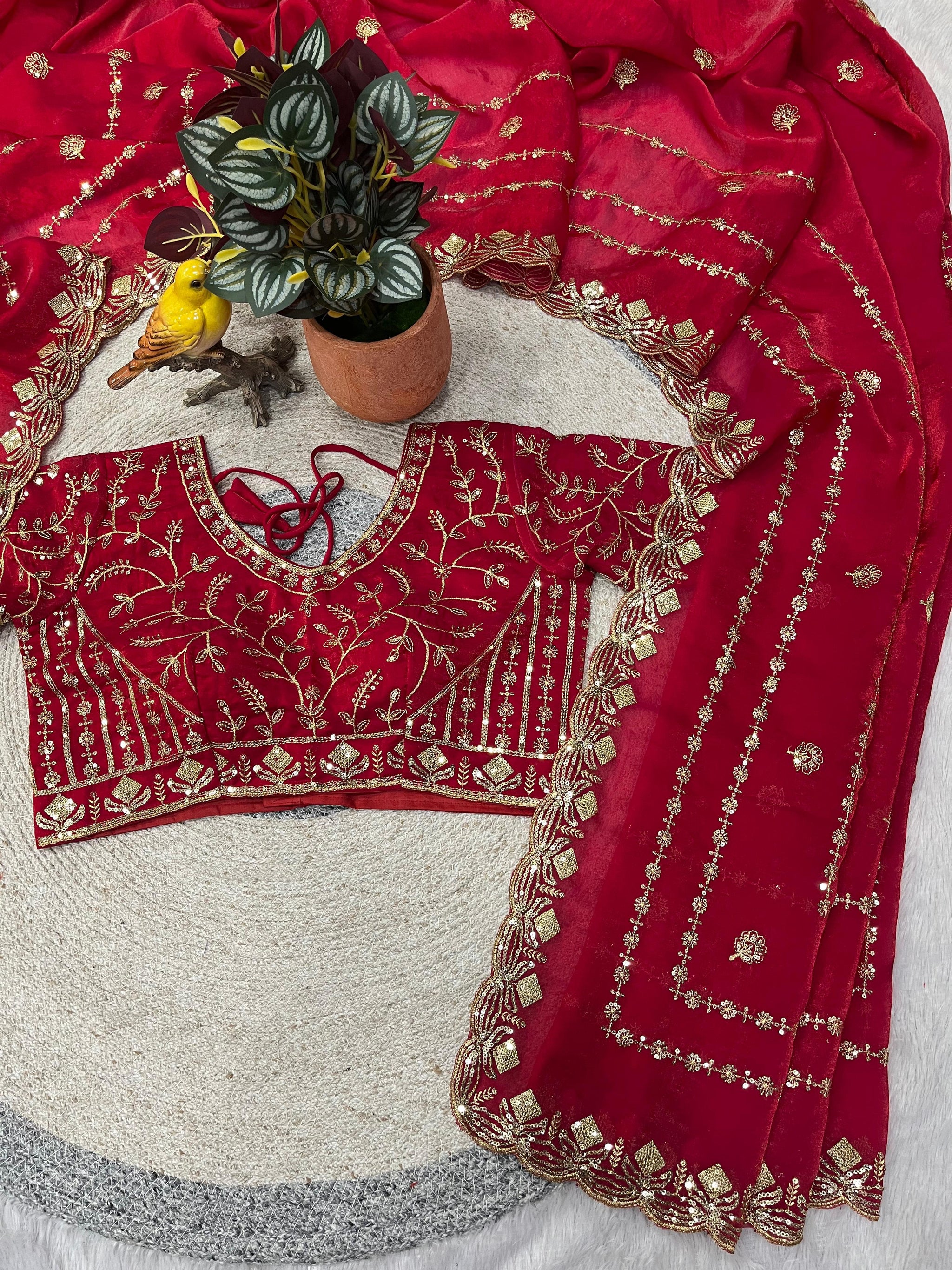 Designer Fandy Satin Silk Saree with 3mm Sequin Embroidery and Cutwork Border