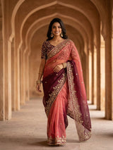 Evergreen Designer Fandy Chiffon Silk Saree with Sequins, Zari Embroidery & Cutwork Border