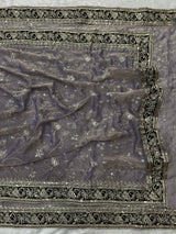 Most Popular Evergreen Soft Mocha Silk Saree with Silver Jari & Sequins Embroidery