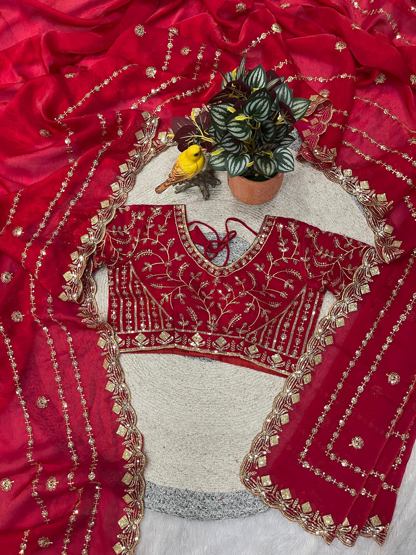 Designer Fandy Satin Silk Saree with 3mm Sequin Embroidery and Cutwork Border