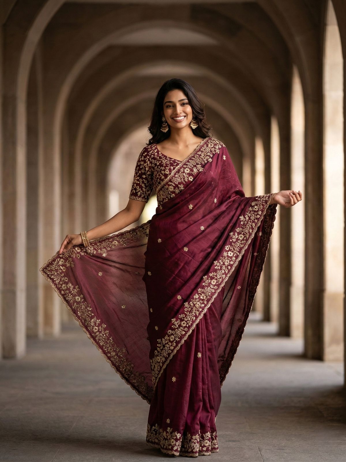 Evergreen Designer Fandy Chiffon Silk Saree with Sequins, Zari Embroidery & Cutwork Border