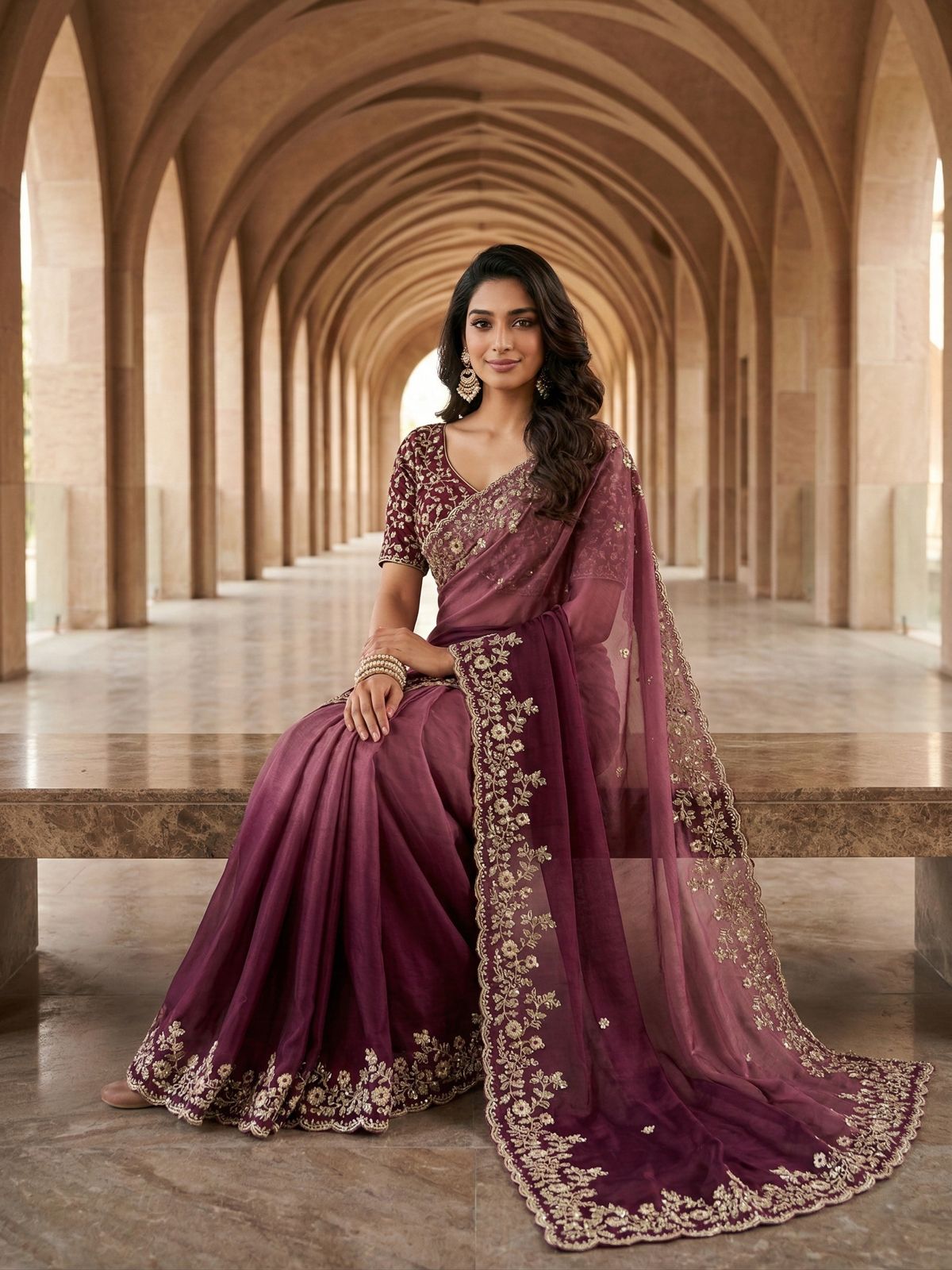 Evergreen Designer Fandy Chiffon Silk Saree with Sequins, Zari Embroidery & Cutwork Border
