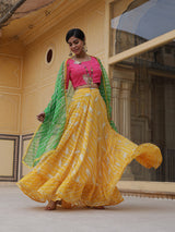 Yellow Leheriya Print Lehenga Choli With Dupatta - Elganza