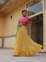 Yellow Leheriya Print Lehenga Choli With Dupatta - Elganza