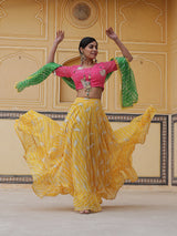 Yellow Leheriya Print Lehenga Choli With Dupatta - Elganza