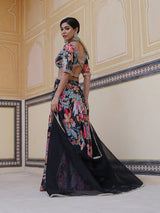 Black Floral Print Lehenga Choli With Dupatta - Elganza