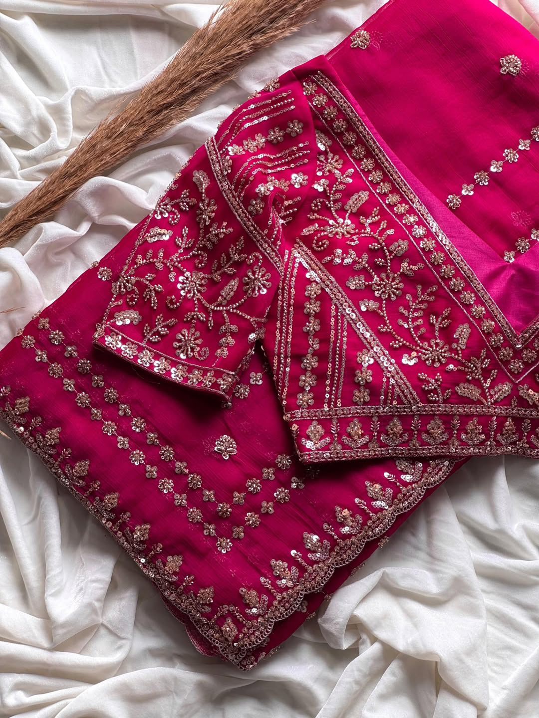 Designer Fandy Satin Silk Saree with 3mm Sequin Embroidery and Cutwork Border