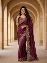 Evergreen Designer Fandy Chiffon Silk Saree with Sequins, Zari Embroidery & Cutwork Border
