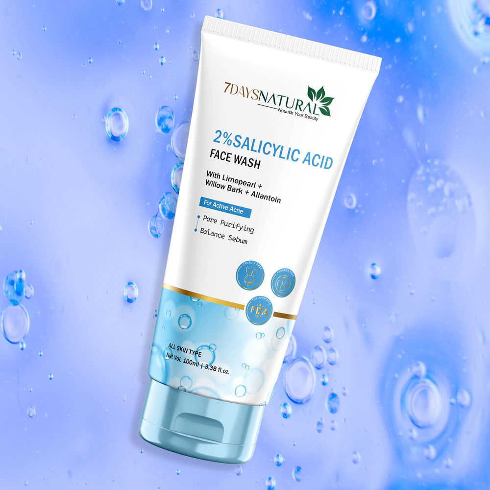 7DAYS NATURAL 2% Salicylic Face Wash For Women & Men For Active Acne - 100ML image 1