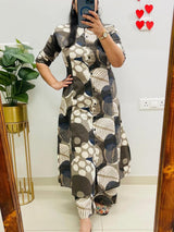 Digital Print A-Line Kurti Co-ord Set with Ankle-Length Pants