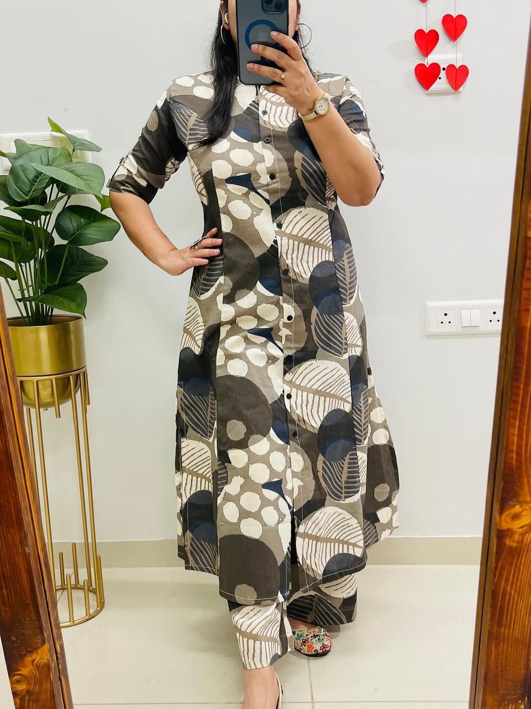 Digital Print A-Line Kurti Co-ord Set with Ankle-Length Pants